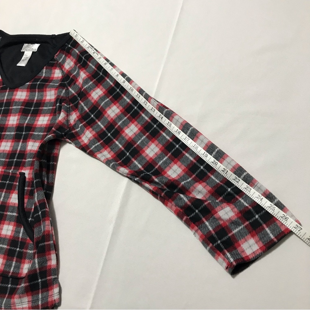 OSCAR DE LA RENTA loungewear top fleece plaid red black gray size Medium - Picture 10 of 10